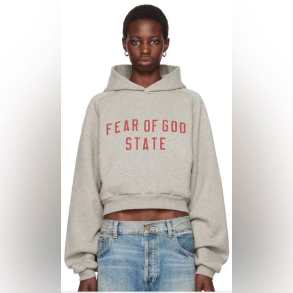 $110 FEAR OF GOD ESSENTIALS WOMENS CROPPED HOODIE - DARK HEATHER-MEDIUM-NEW